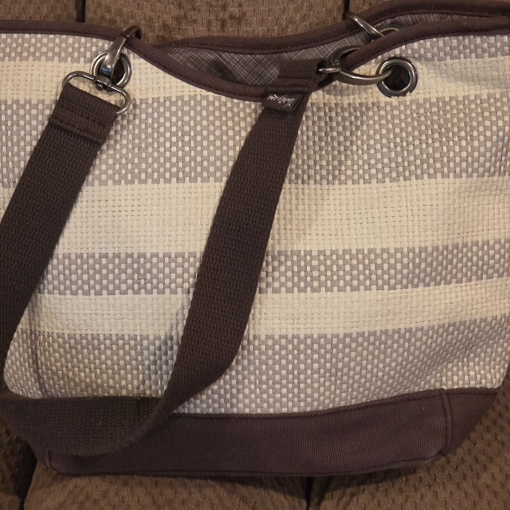 Brown and Cream Striped Tote Bag